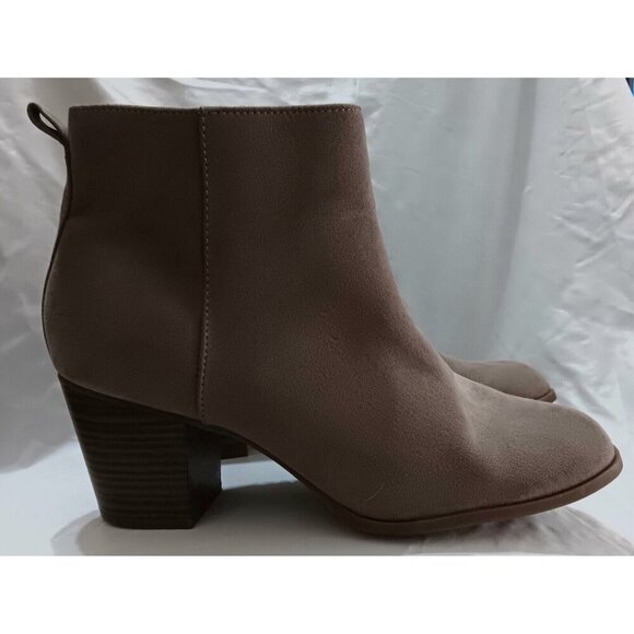 Faux Suede Mid Ankle Booties Size 10  Stacked Heel Taupe Tan Brown Zipper - Picture 5 of 10